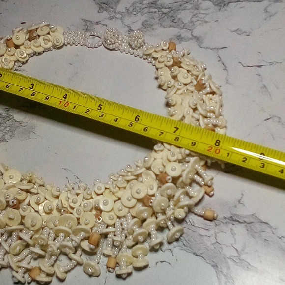 Vintage Artisan Hand Crafted Crochet MOP Ostrich Shell & Wood Beaded Necklace - Picture 6 of 12